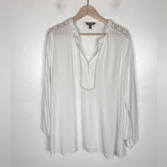 Express Women's Boho Open Crochet Long Sleeves Top Size L White Semi Sheer - Picture 1 of 10